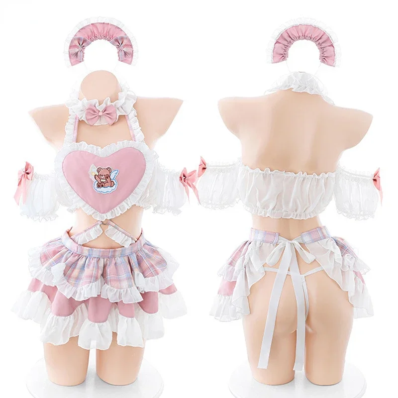 Vrouwen Cake Meid Uniform Lolita Meisje Anime Liefde Aporn Outfit Kostuums Cosplay Schattige Meid Roze Jurk Rollenspel Outfits Halloween