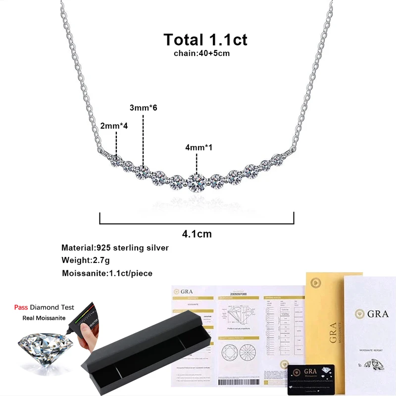 Imagem -06 - Nkhog-todos Moissanite Colar para Mulheres 925 Sterling Silver 18k Pingente Banhado a Ouro Wedding Fine Jewelry Gra d Cor Vvs 1.1cttw