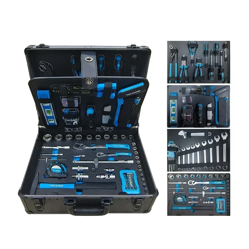 128PCS Professional Custom Repairing Hand Tools For Garage Repair With Hand Tool Sets In Bi-Color Aluminum Case