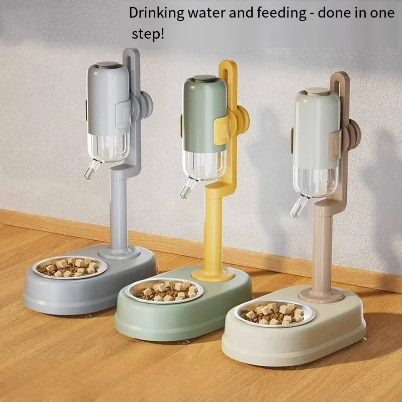 

double-layer pet drinking feeding Integrated automatic ball-driven dog water dispenser Cat bowl hanging cage Adjustable height