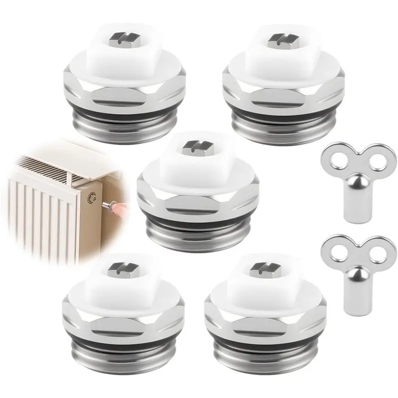 DT17 Radiator Bleed Valves 5-Pack with 2 Valve Keys, Standard Radiator Air Removal Bleeder for Home Heating