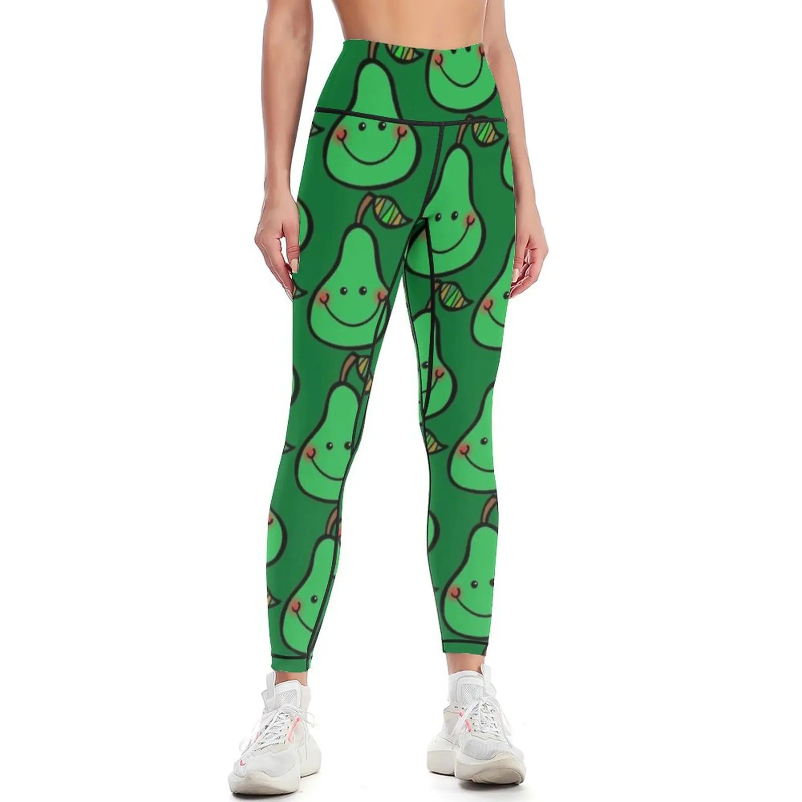 Green Pear Fruit Doodle Cartoon Leggings fitness set gym legging gym Womens Leggings