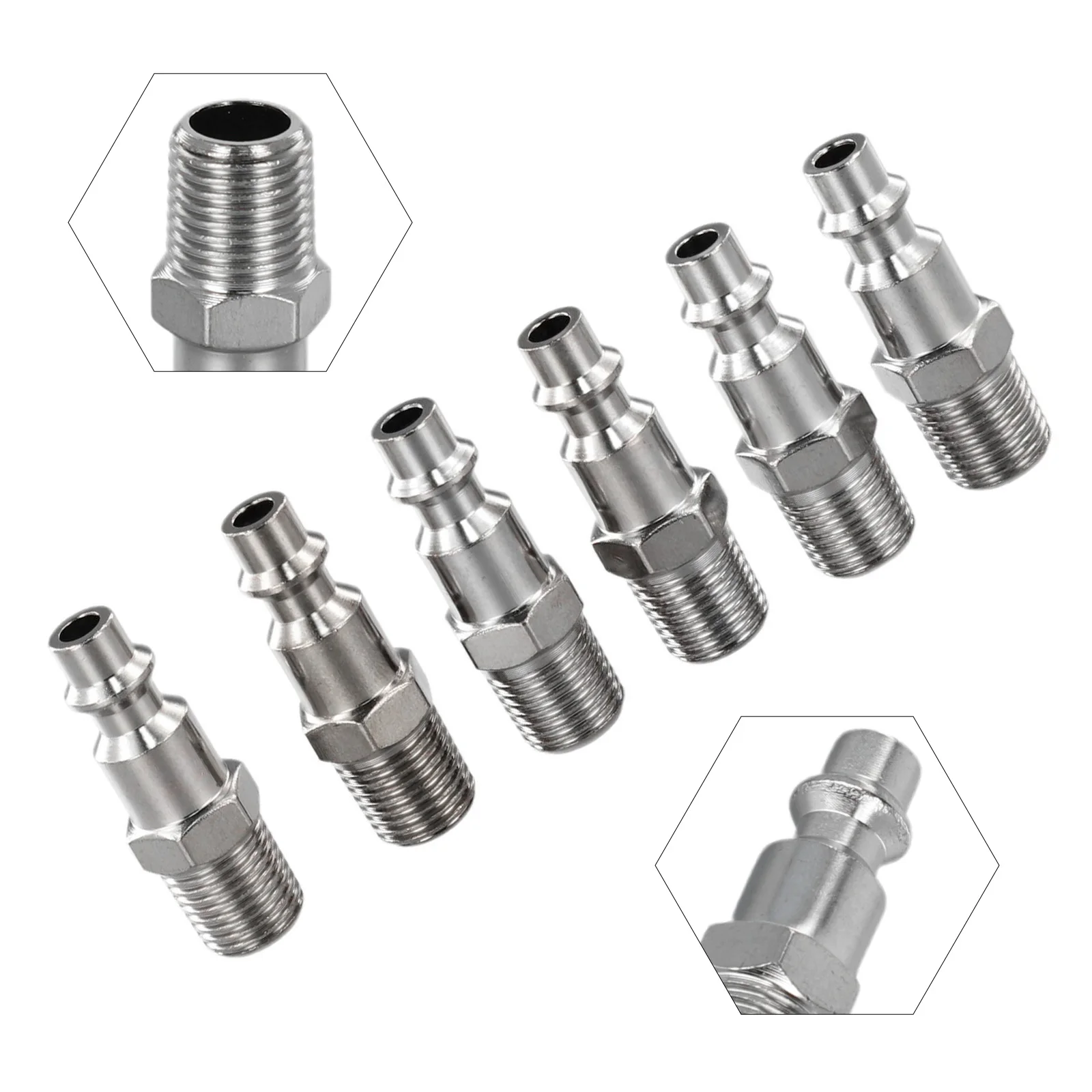 ข้อต่อเกลียวแบบปลดเร็ว NPT ตัวผู้ขนาด1/4นิ้ว6ชิ้นอุปกรณ์ท่ออากาศนิวแมติกชุบโครเมียมอุปกรณ์ต้านทานสนิม