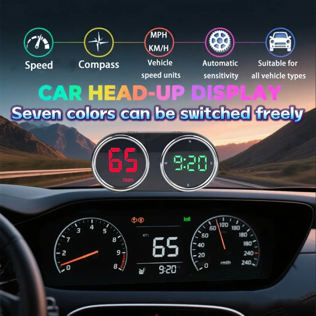 

Portable Over-speed Alarm KMH MPH Speed 7 Color Switching GPS Car Digital Speedometer Digital Clock Plug&Play Vehicle Speed Mete