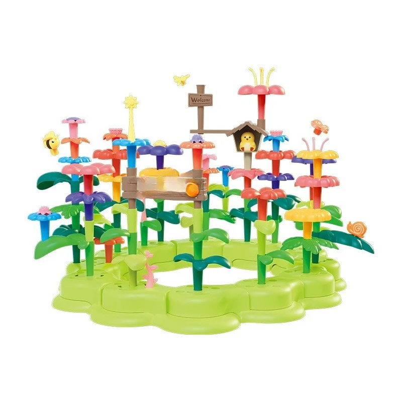 Interconnecting Blocks Children's Creative Building Flower Toys Puzzle Versatile Garden Assembly Toys Plug Pull Durable Playable
