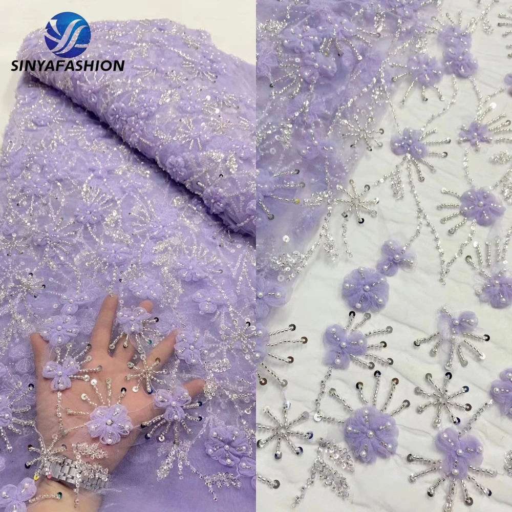 

Tim Luxury Sequins Pearls Beads Lace Fabric High Quality Mesh Embroidery 3D Flower Applique French Tulle Nigerian Beaded Lace