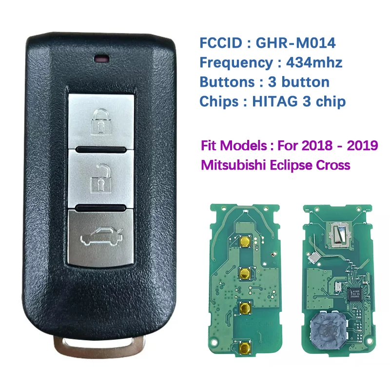 Aftermarket-3 Botão Chave remota inteligente, chave remota, FCCID GHR-M014, freqüência 434MHz 47 Chip para Mitsubishi Eclipse Cross 2018-2019, CN011021