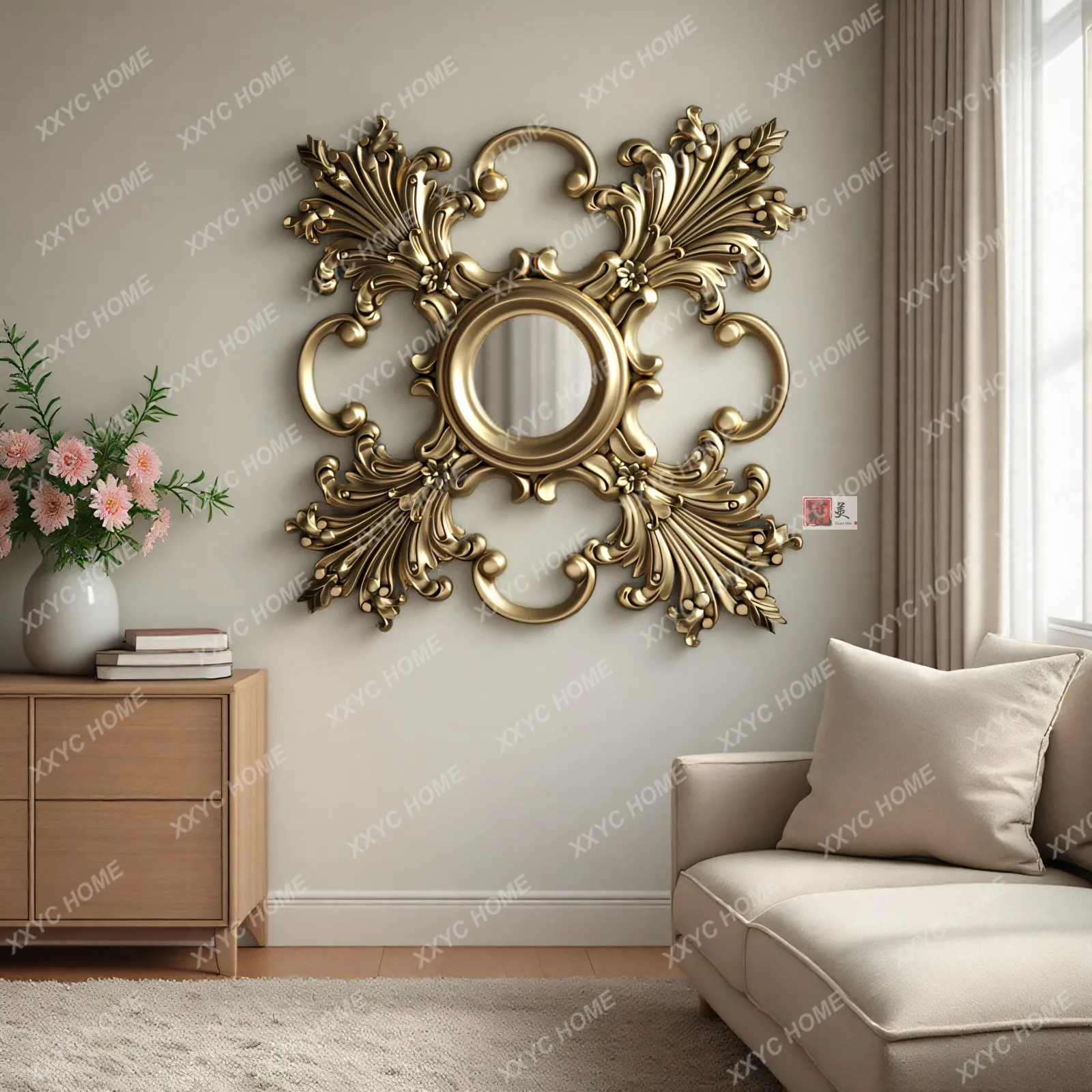 

Decoration Creative Wall Light Luxury Square Background Wall Edge Mirror Sun Wall Entrance Mirror