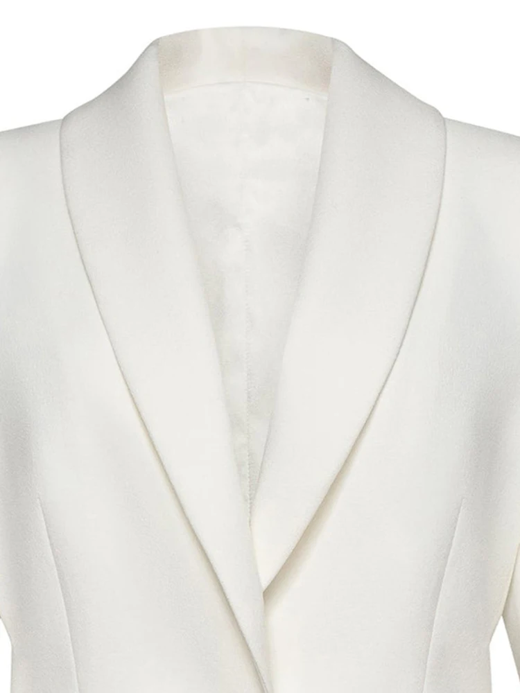 [EAM] chaqueta elegante plisada Irregular blanca con volantes para mujer, chaqueta de manga larga con solapa nueva, tendencia de moda para primavera