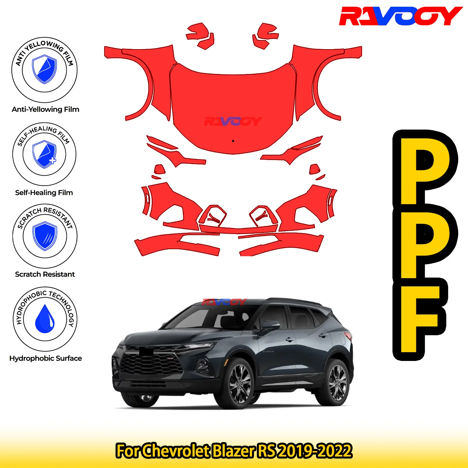 

For Chevrolet Blazer RS 2019-2022 Glossy Matte Black Precut front PPF Kit Paint Protection Film