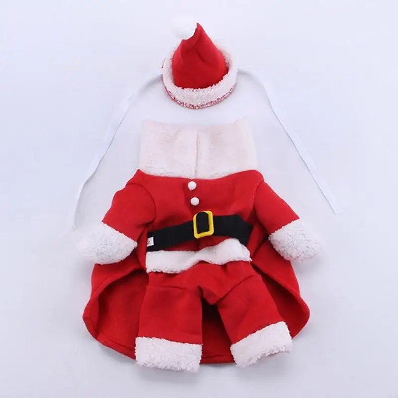 KX4B Santa Costume Dog Christment Santa Suit & Hat Set Sở trang phục Plush PET