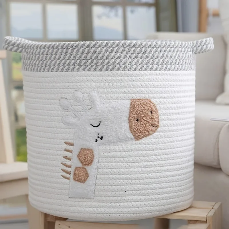 Giraffe Multifunctional Cute Cotton Rope Knitting and Finishing Basket Clothing Toys Storage Basket Living Room Home Use