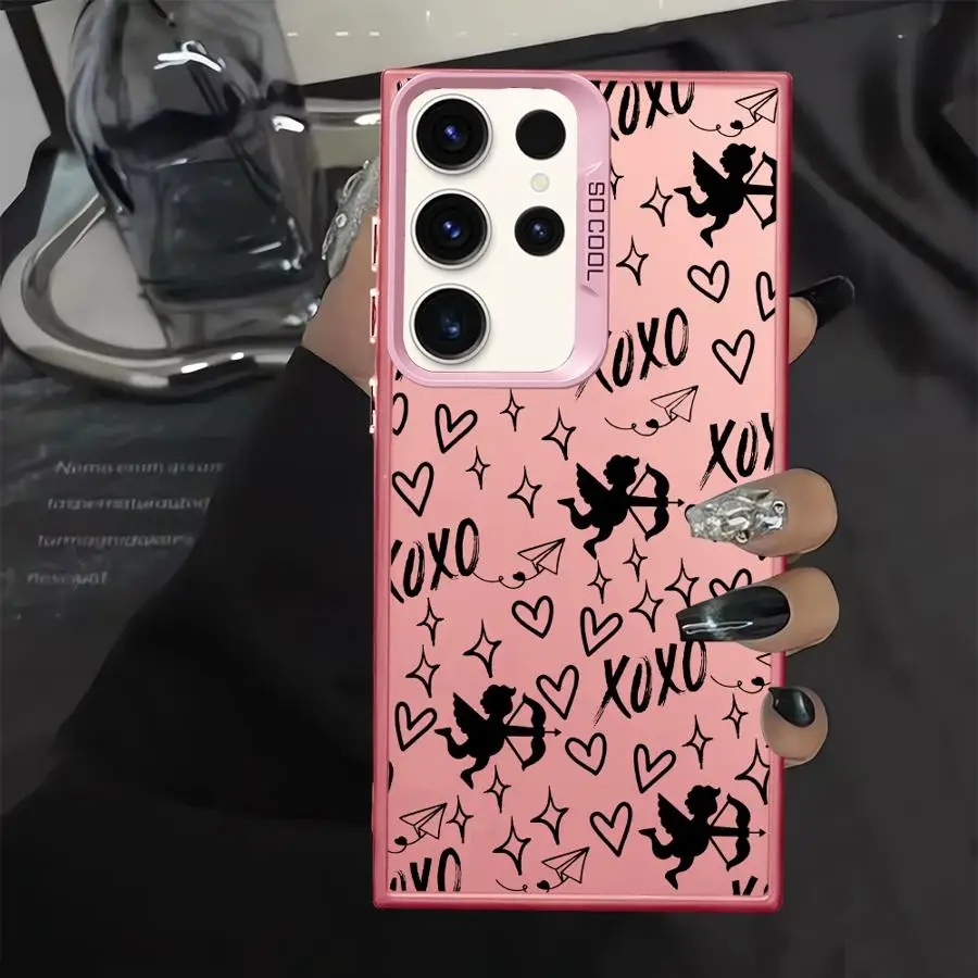 Black Pink Angel Phone Cover Case for Samsung Galaxy S26 S23 Ultra S23 S24 FE S25Edge S22 S20 Plus Note 20 Ultra S21