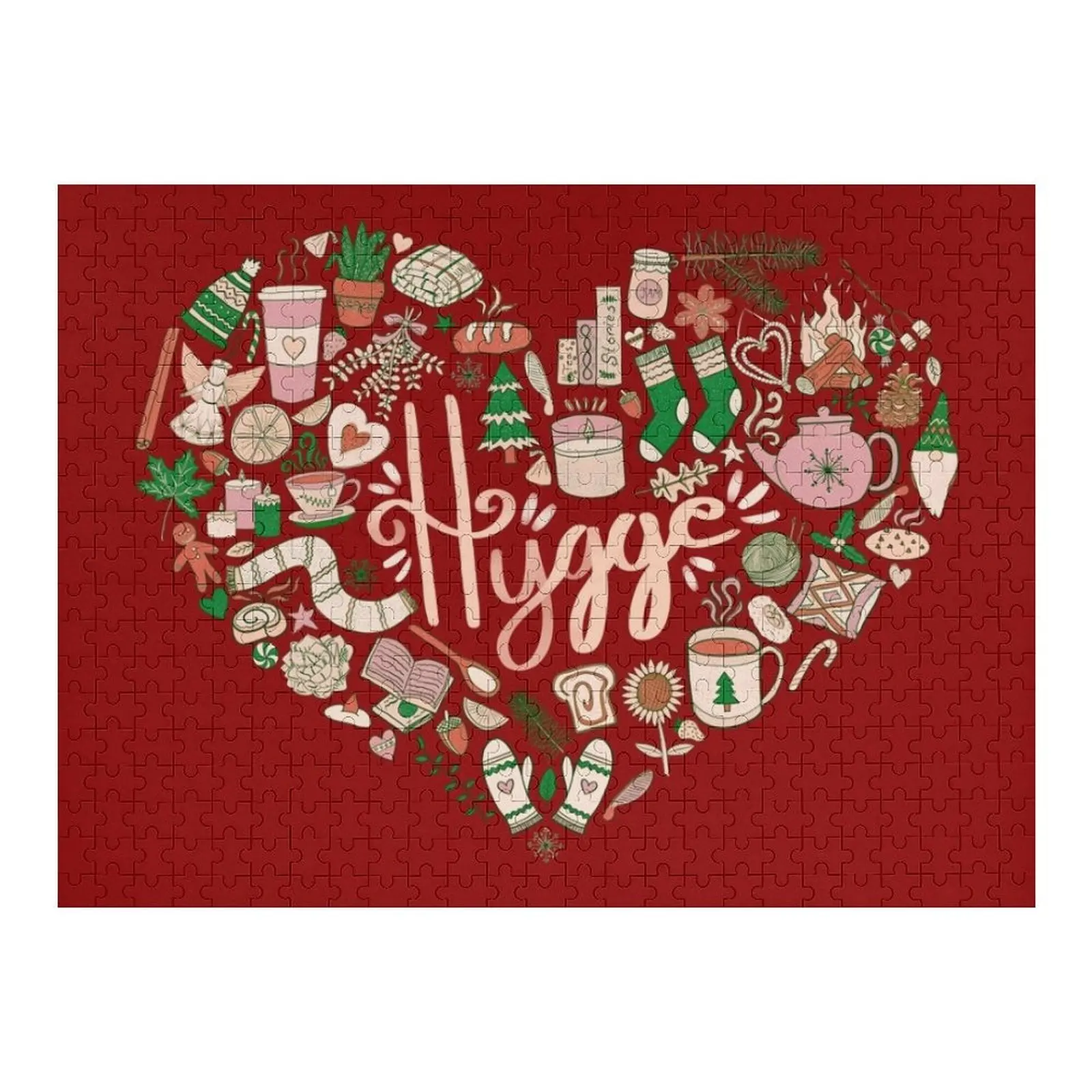 

Hygge Doodle Heart - Рождественская палитра и темно-красные головоломки, деревянные головоломки на заказ для взрослых, головоломки