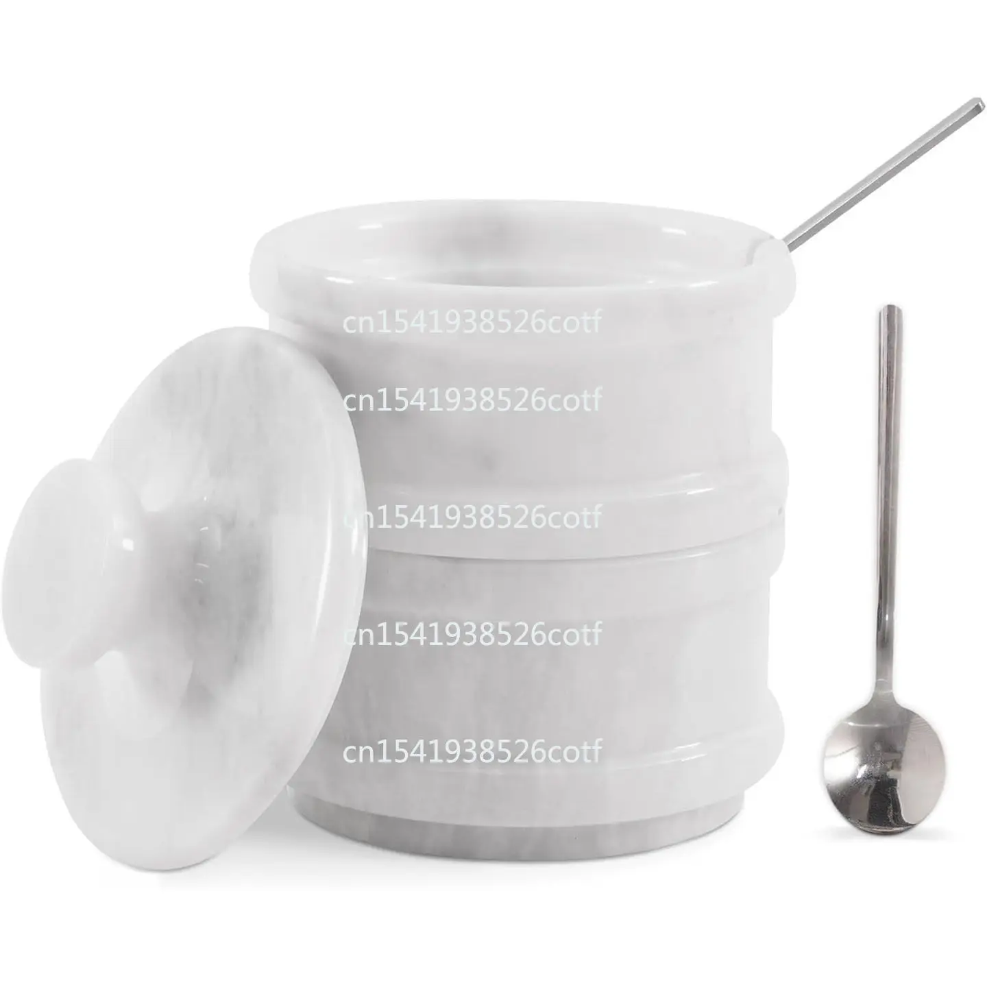 Purely Handmade Marble Double-layer Salt Jar Seasoning Jar Jewelry Storage Jar