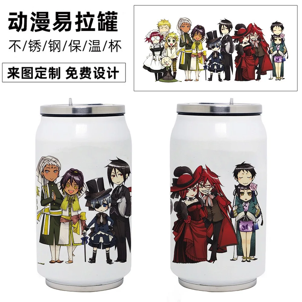 Anime Game Black Butler Vacuum Cup Cartoon Otaku Waifu Coffee Mug Water Bottle Cola Shape Water Can with Nipple Girlfriend Gift