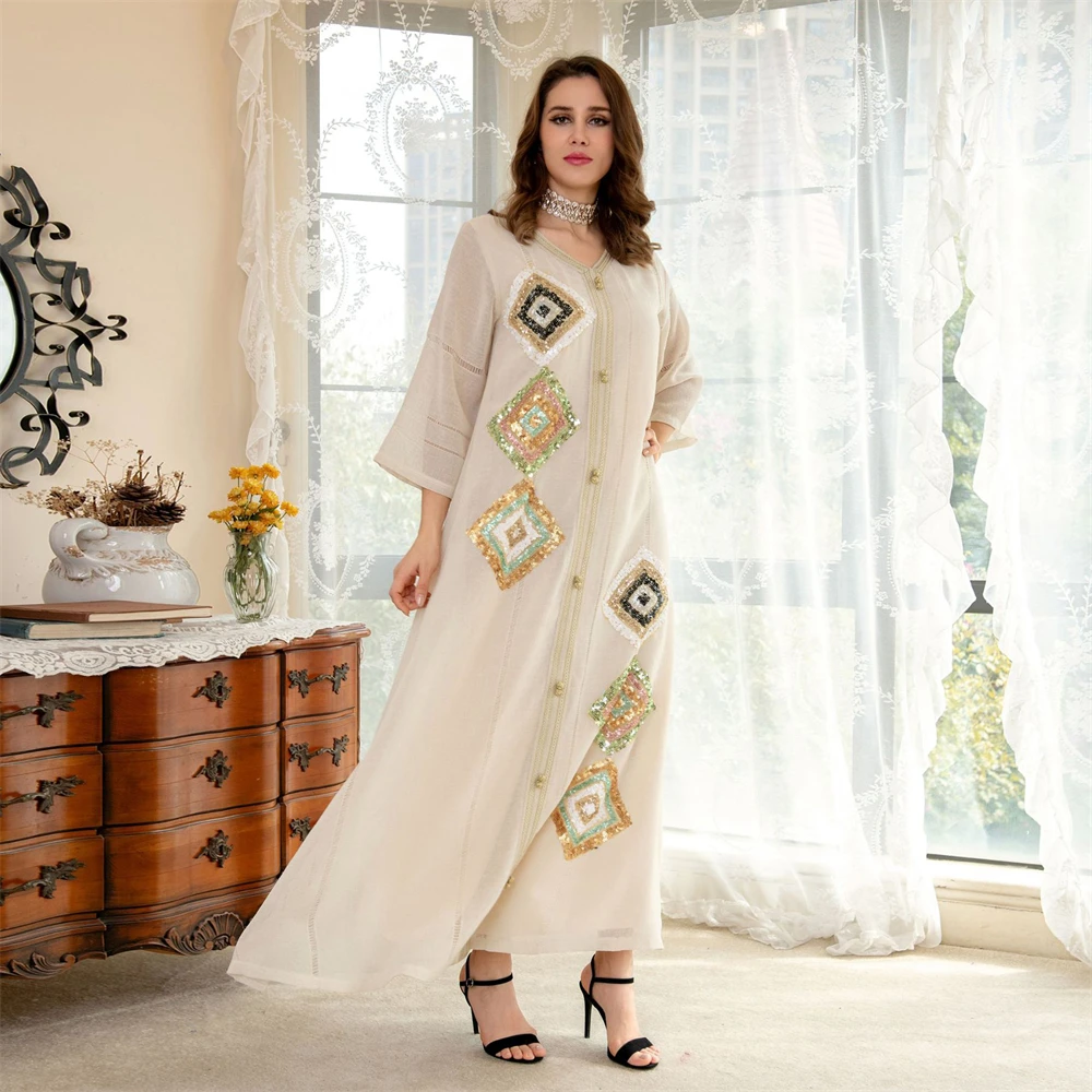 

Арабское платье Абая с вышивкой пайетками для женщин Ид 2024, кафтан, марокканские платья, элегантная вечерняя мусульманская исламская одежда для Рамадана