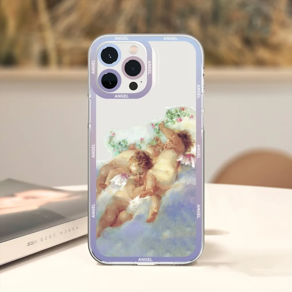 Retro Angel Oil Painting Phone Case For Xiaomi Redmi Note 7 8 9 10 11 Pro Max Transparent Border Shell