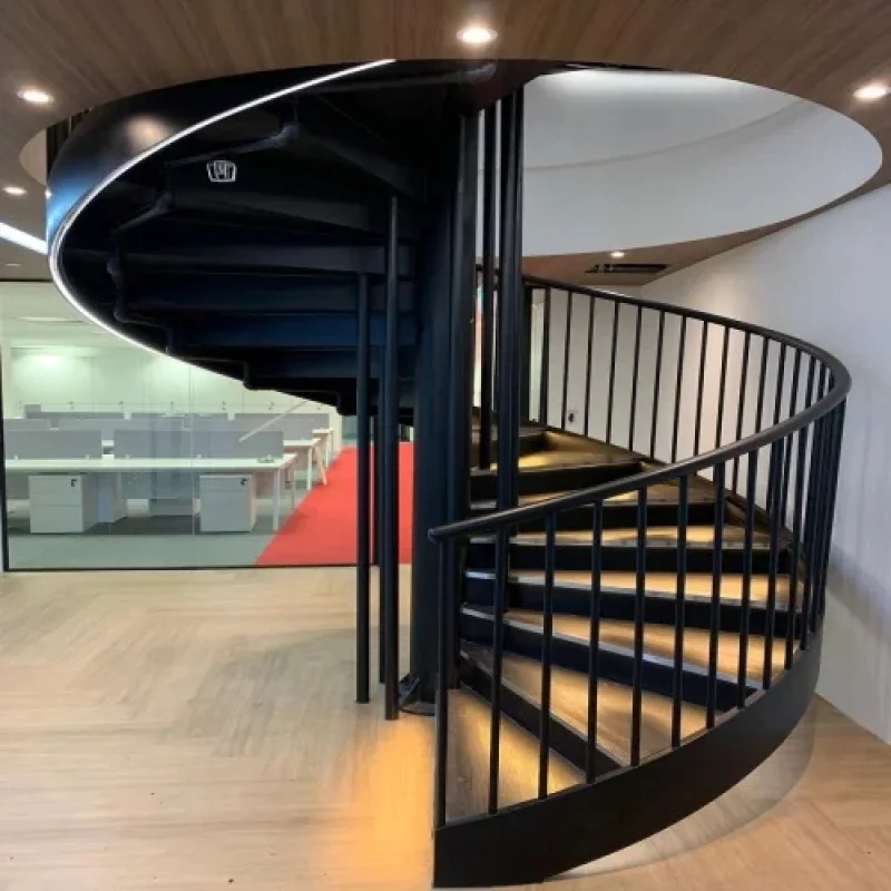 custom.Traditional Indoor Staircase Central Pole Stairs with Steel Railing and Wood Tread