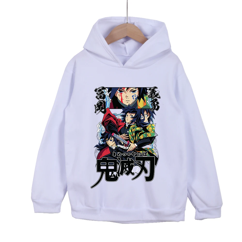 Anime Demon Slayer Tomioka Giyuu Print Hoodie Kids Pullover Hooded Sweatshirt Autumn Streetwear Children Tops