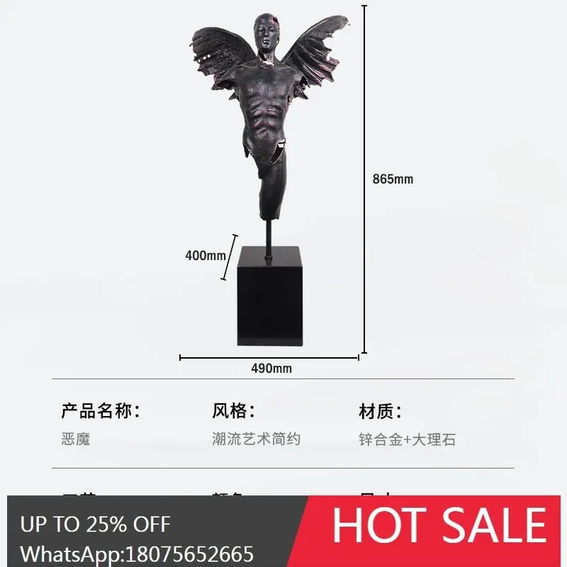 HLZ New Chinese Style Modern Creative Black Metal Winged Figure Sculpture Ornament Model Room Soft Decoration