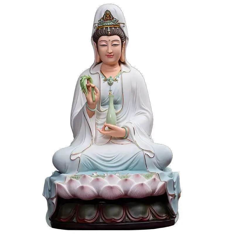 Handmade painted ceramic Buddha statue family temple offering home figrue Guanyin Bodhisattva sculpture Avalokitesvara ornament