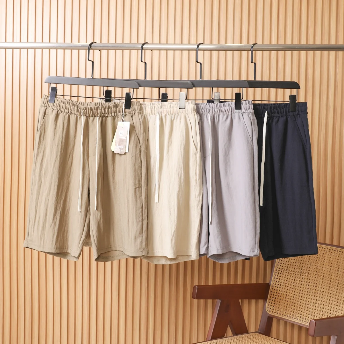 

High Quali Men's Summer Loose Fit Pure Color Five-Quarter Pants Linen Blend Elastic Waist Straight Leg Casual Trousers