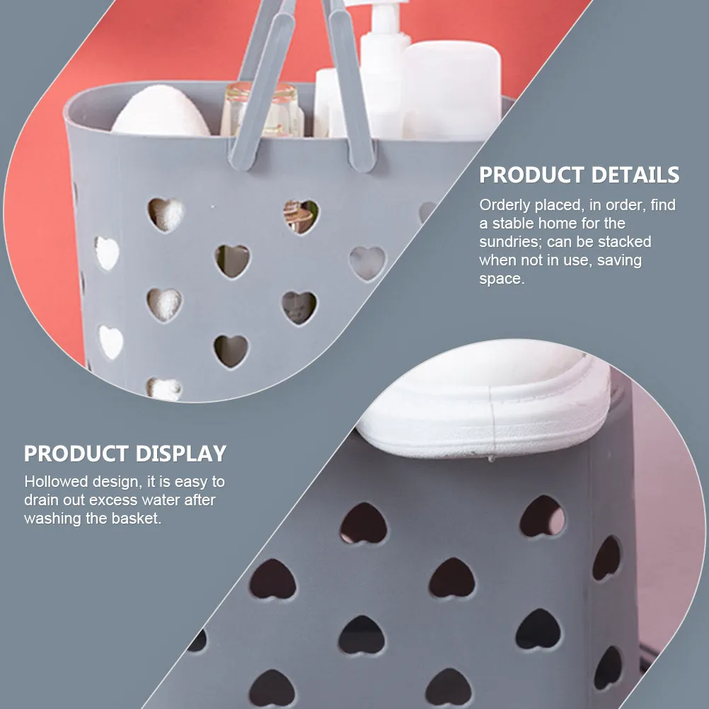 1Pcs Stylish Heart Shaped Hollowed Storage Basket Bathroom Organizer for Shampoo Shower Gel Bath Products Handheld Portable