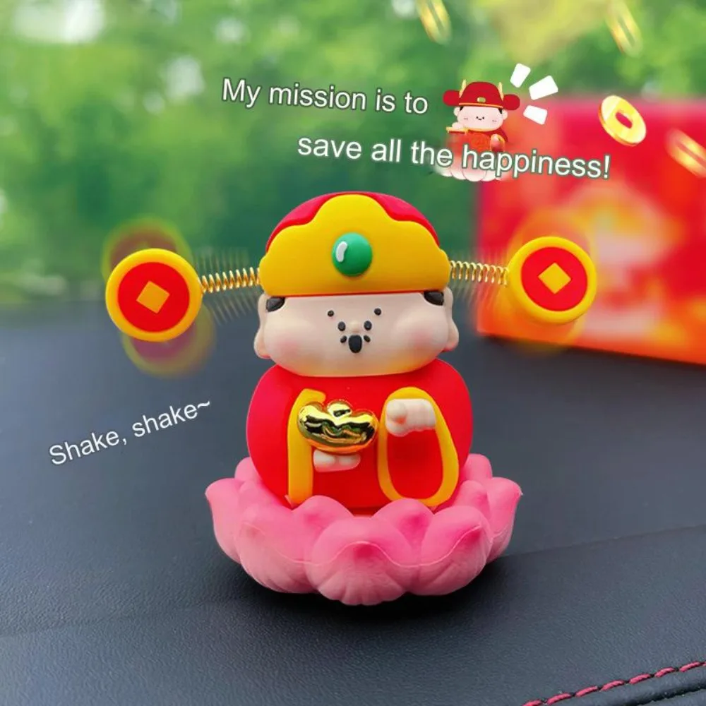 Cartoon God of Wealth Car Ornaments Little God of Wealth Figure Model Desktop Decoration Spring Hat Christmas Gifts