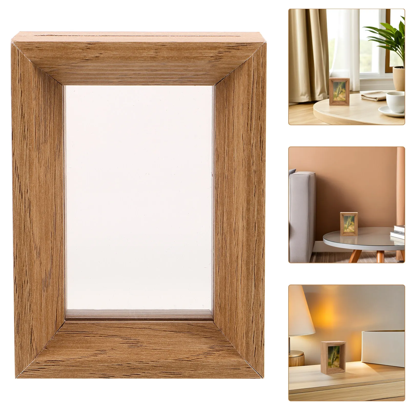3 Inch Mini Wood Picture Frame Double Sided Transparent Square Table Standing Unfinished Natural Wood Photo Frame