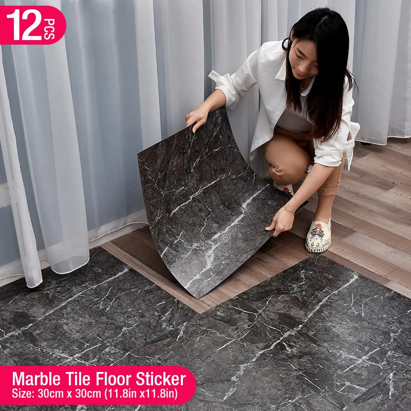 12pcs Simulated Marble Tile Floor Sticker Waterproof Self-adhesive Living room Toilet Kitchen Home Floor Decor 3d Wall sticker