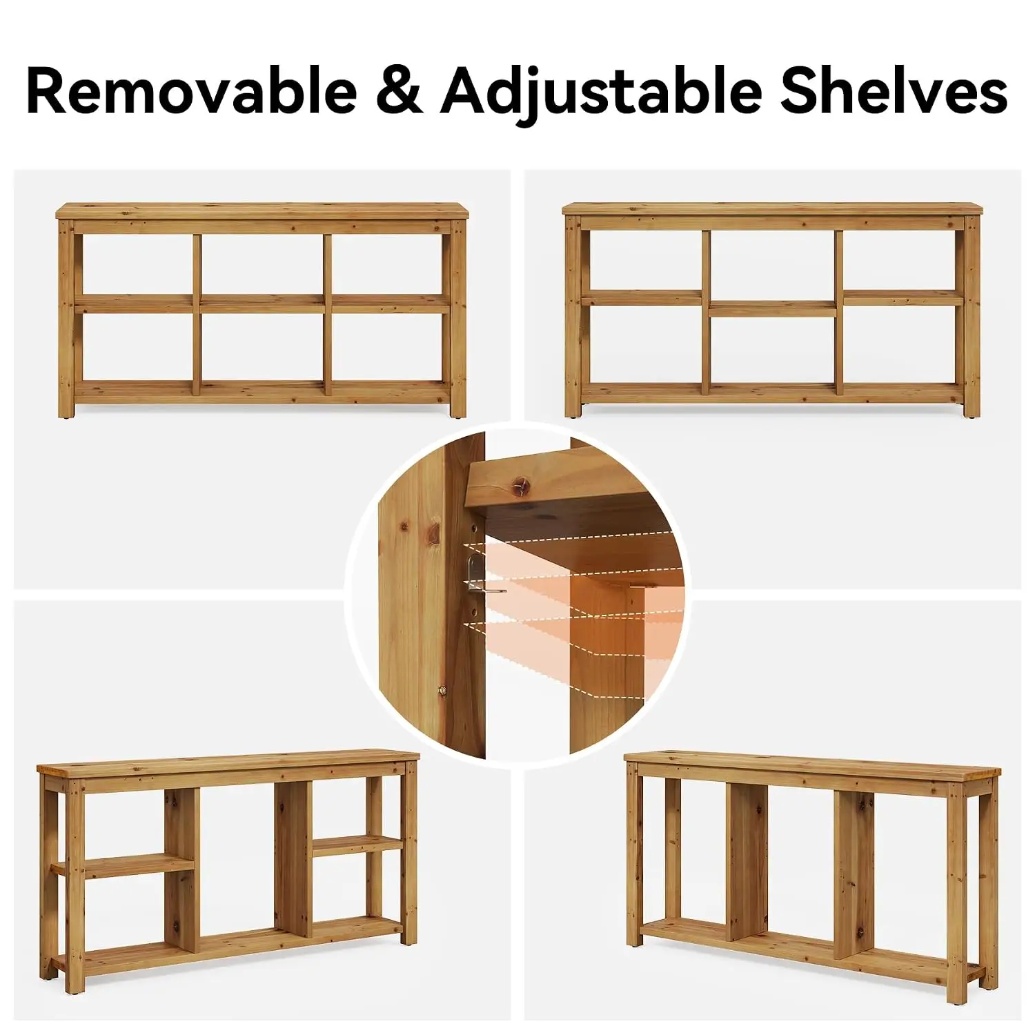 Solid Wood Horizontal Bookcase Adjustable Shelves 6 Cubes Storage Organizer Low Cubby Shelf Living Room Office 63