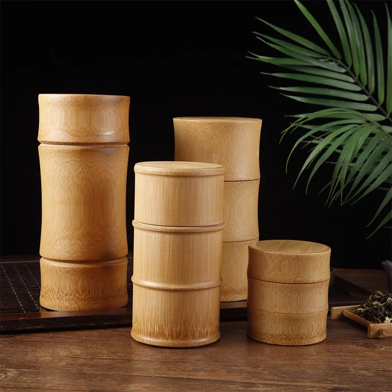 

Natural Bamboo Food Box Tea Nut Spice Box Tea Canister Eco-friendly Organizer Jar Kitchen Containers Botella de agua Honey pot