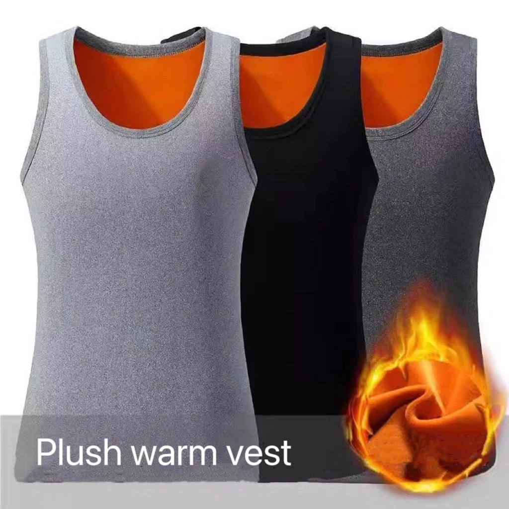 

2Pcs Men's Thermal Underwear Large Size Tank Top Winter Shaping Male Vest Comfortable With Velvet Teenagers Keep Warm Undershirt