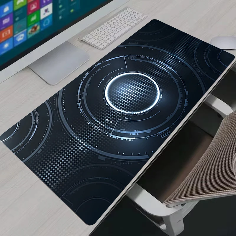 XXL Large Gaming Mouse Pad Blue Abstract Flowing Light Lines Tech Extended Desk Mat Non-Slip Rubber Base Keyboard Pad For