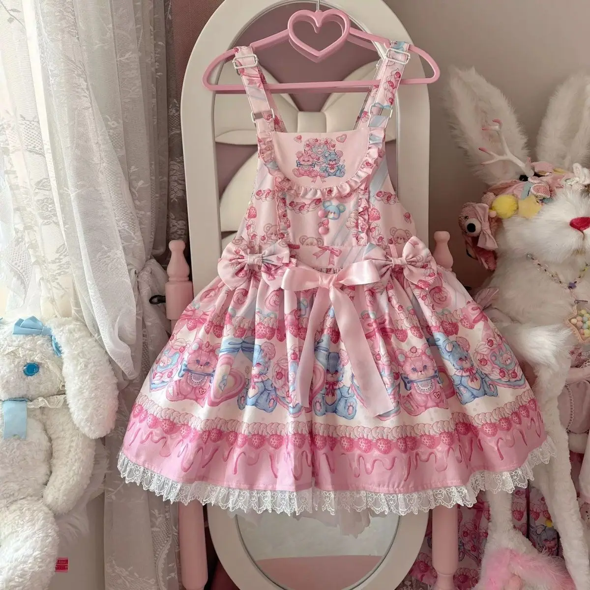 

Bear's pastry lolita strap skirt, free bow belt. vestidos de mujer bodycon vintage dress women clothing