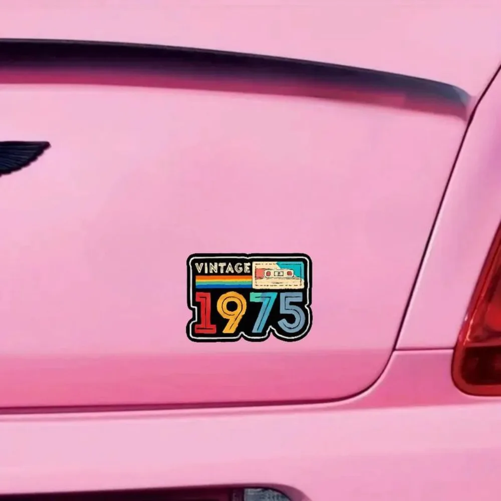 Vinyl Stickers for Flat Surfaces Showcasing Vintage Cassette Design from 1975 Adorned with Rainbow Stripes.