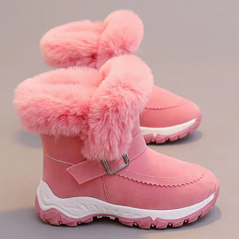 Stivali invernali in pelliccia sintetica per ragazze Stivali da neve da ragazza per adolescenti impermeabili antivento Scarpe di cotone calde e spesse Stivali di peluche caldi