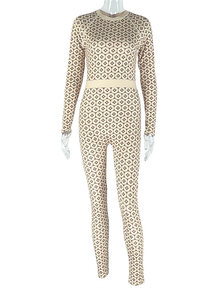 Macheda 女性コインプリントカジュアル 2 点セットファッション o ネックフルスリーブクロップトップス + スキニーピーチヒップレギンスストリートヒップスタースーツ