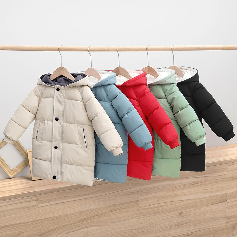 

2-10 Yrs Kids Winter Coat Baby Girls Keep Warm Jacket With Hat Children Neutral Mid Length Version Parka Outerwear Boy Clothes