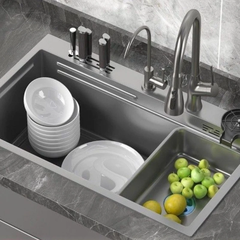 

Whale Flying Rain Waterfall Sink 304 Stainless Steel Kiten Emed Large Single Multi-function Vegetable Washing Basin.