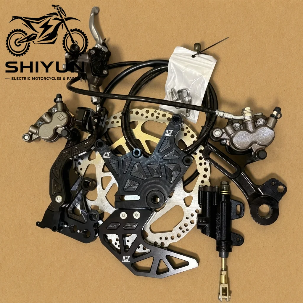 Complete Rear Brake Assembly, Dual Caliper Bracket with Foot and Disc Brakes for Surron Light Bees