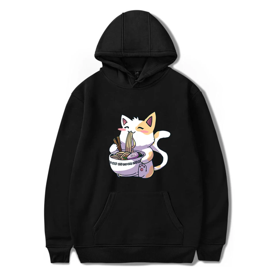 

Men Hoodie Ramen Cat Kawaii Cartoon Print Hoodie Japanese Style Women Men Autumn Winter Anime Hooded Sweatshirts Fleece Tops fo