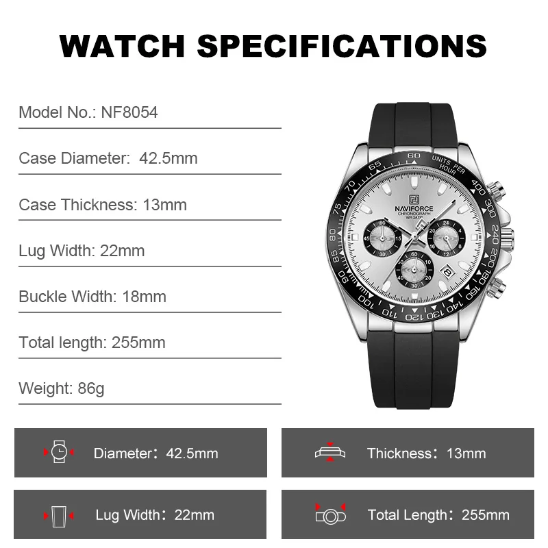 NAVIFORCE Fashional Watches For Men Silicone Band Casual Sport Chronograph Luminous Wristwatch Relogio Masculino Male Gift 2025