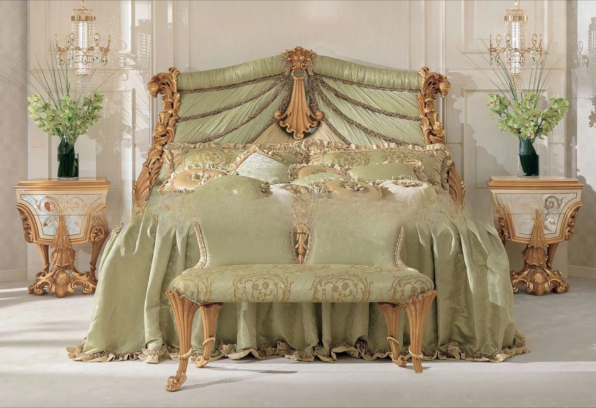 European solid wood double bed modern light luxury high-end luxury master bedroom hollow carving exquisite