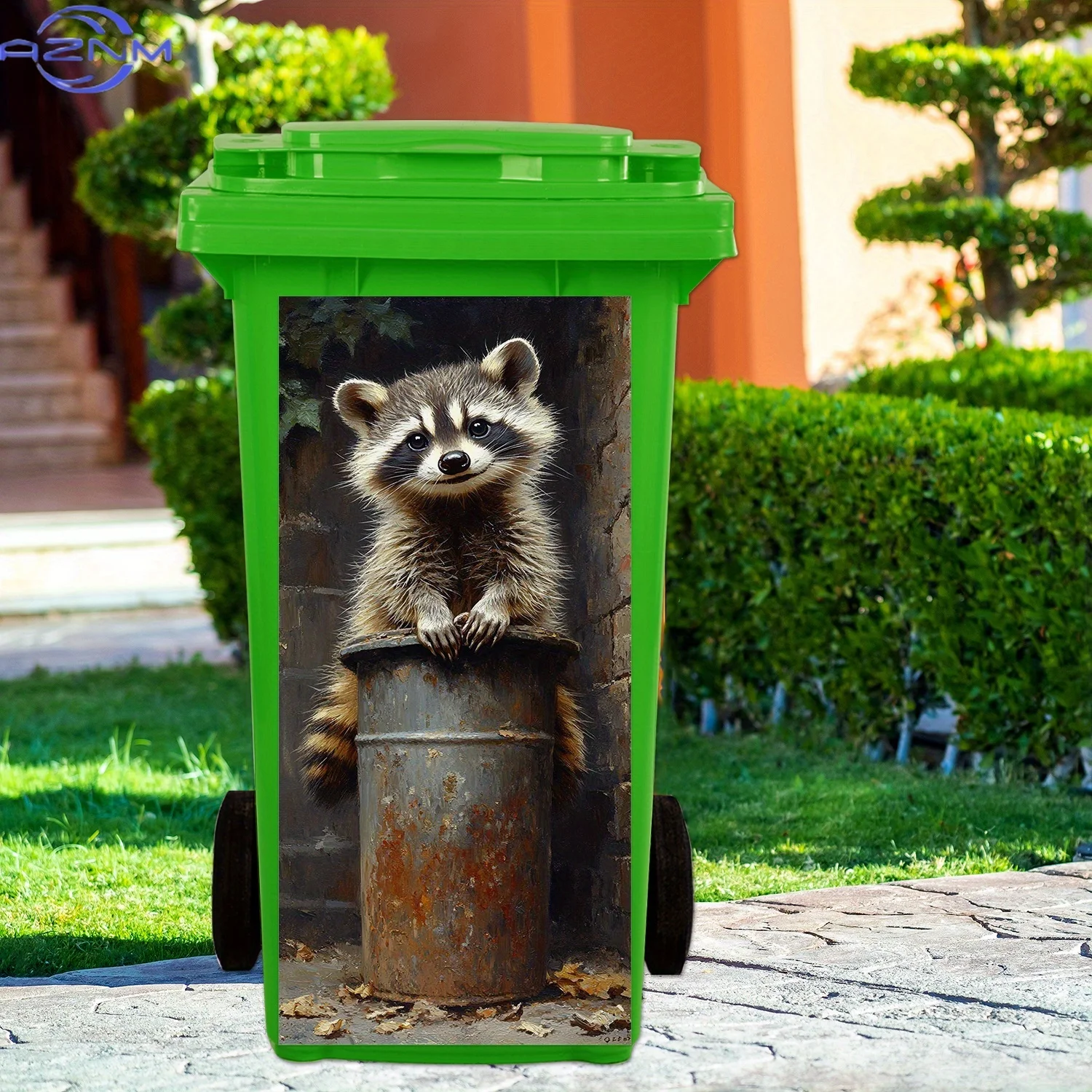 Playful Raccoon Trash Bin Decal - Waterproof Vinyl Sticker, Easy-Clean Surface, Fits 29.97x70.1cm Standard Bins, Durable & Rem
