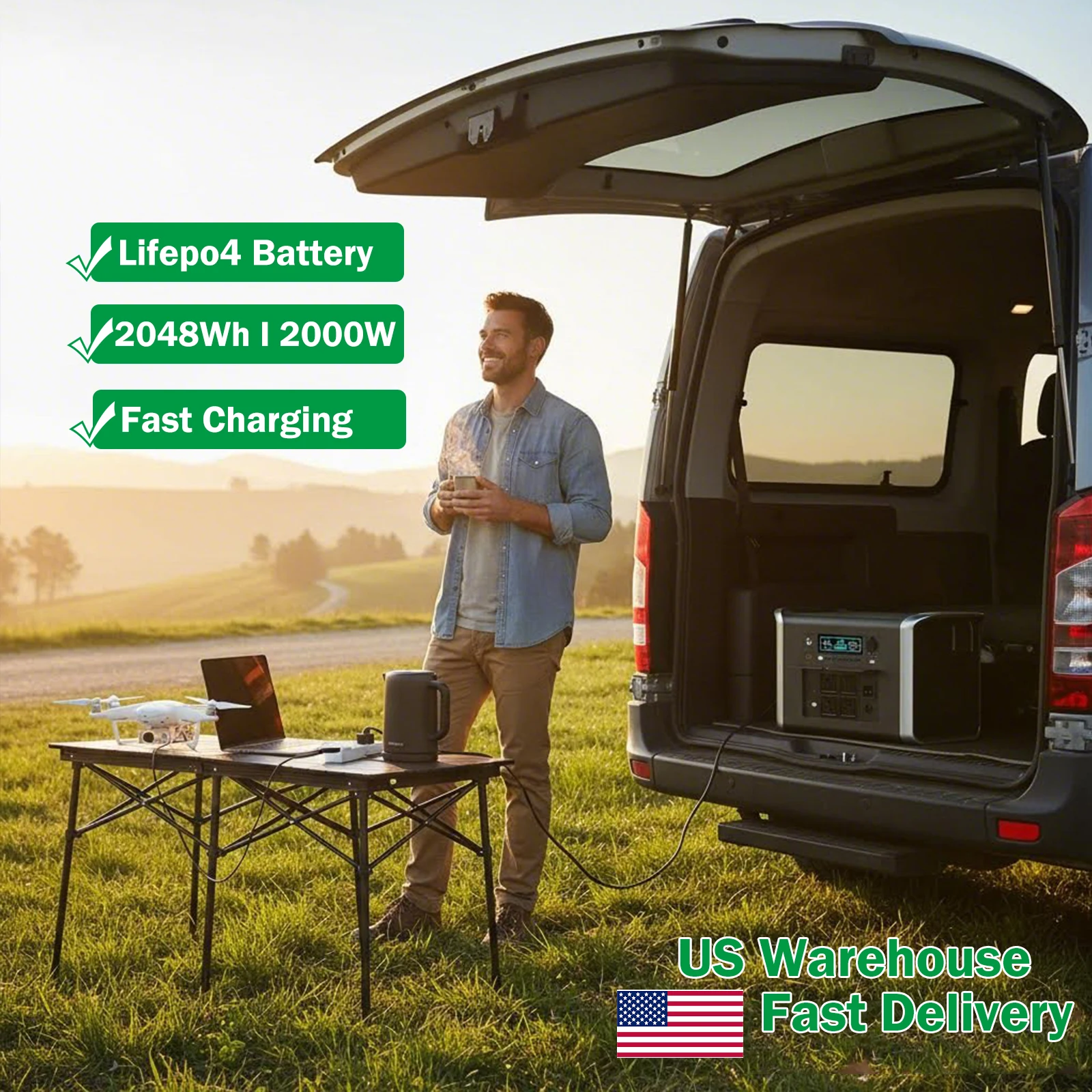 

UAPOW Portable Power Station 2048Wh LiFePO4 Batteries, 2000W Output Solar Generator for Home, RVs, Emergencies, Power Outages