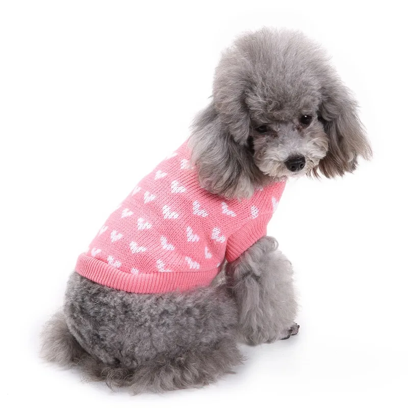 Pet Dog Clothes Cute Heart Knit Sweater Round Neck Slimfit Puppy Jumper Doggie Dress Forsmall Medium Large Dogs Cats