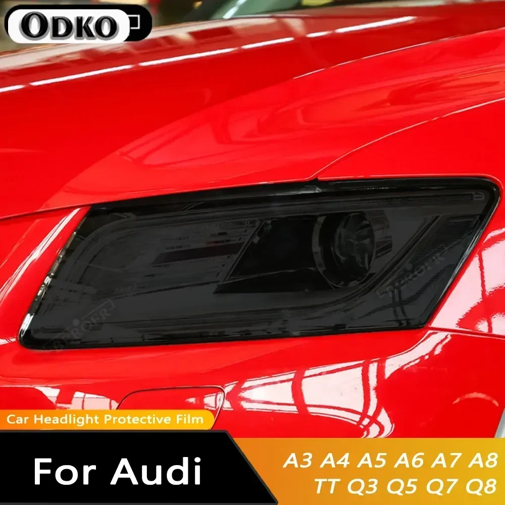 

Для Audi A3 8V S3 S4 B8 B9 A5 A6 S6 C8 A7 A8 RS4 TT TTS Q3 Q5 Q7 Q8 RSQ8 дымчатая черная наклейка из ТПУ, защитная пленка для автомобильных фар