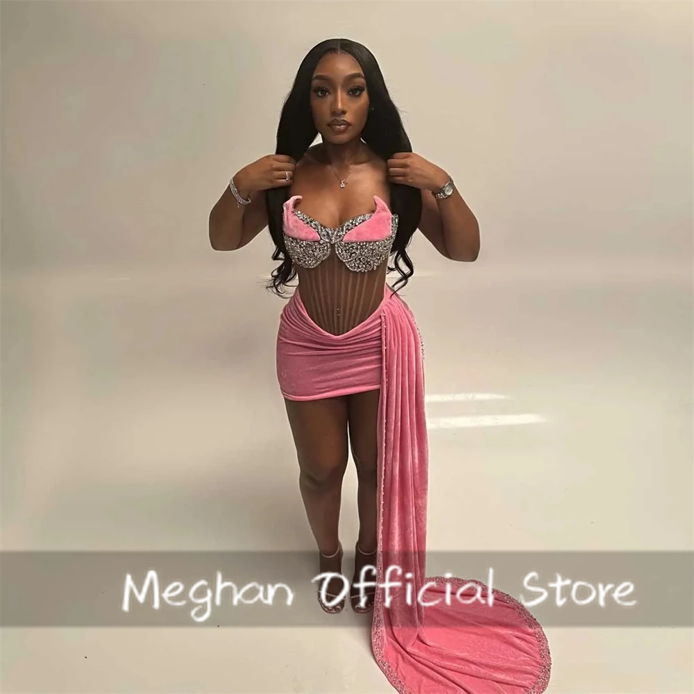 

Потрясающие короткие вечерние платья с кристаллами, прозрачное сексуальное мини-красное вечернее платье, бархатные украшения, платья для выпускного вечера с открытыми плечами